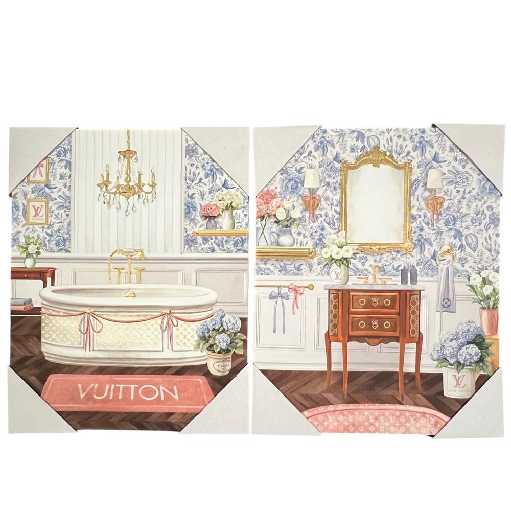 Chic 2-Piece Designer Style Bathroom Canvas Art Set (11" x 14")